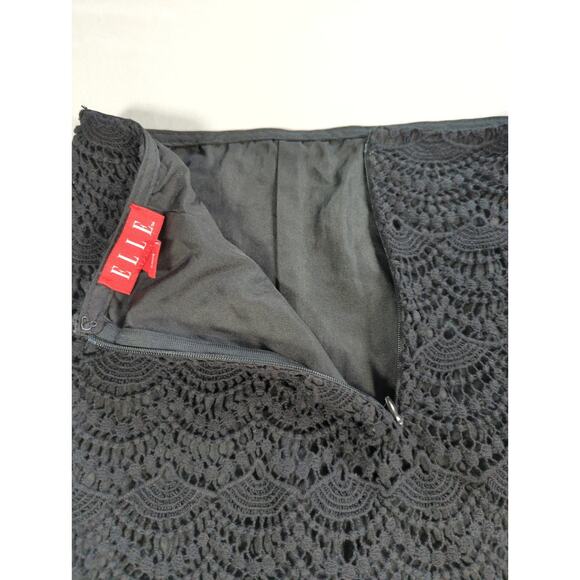 ELLE Black Crochet Lace Overlay Cotton Skirt Womens Size 6 Lined A-Line Career - Picture 9 of 10